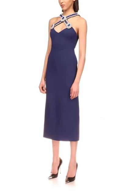 Rhinestone Solid Cut Out Sleeveless Midi Dress