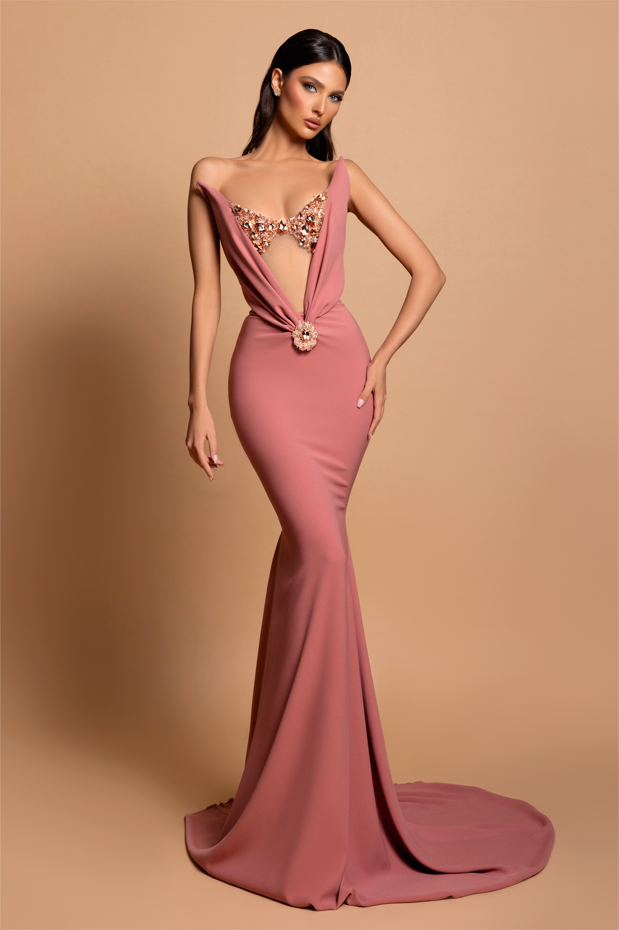 Velvet Rhinestone Cut Out Maxi Dress