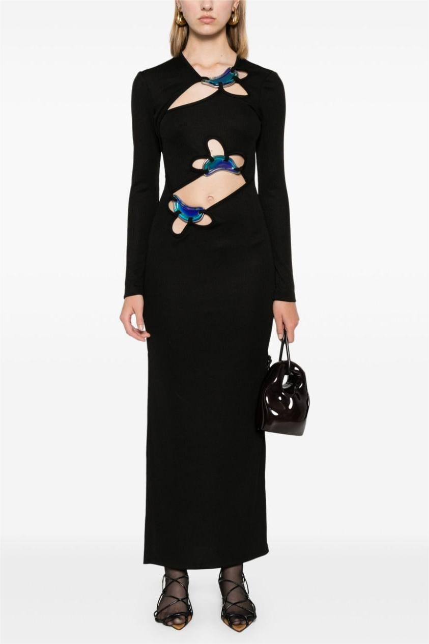 Jersey Cut-Out Metallic Embellished Midi Dress