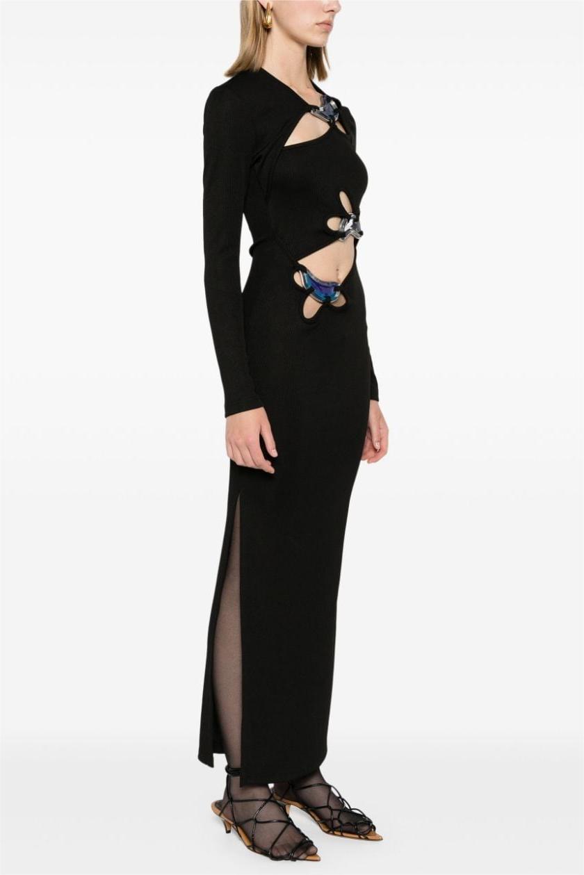 Jersey Cut-Out Metallic Embellished Midi Dress