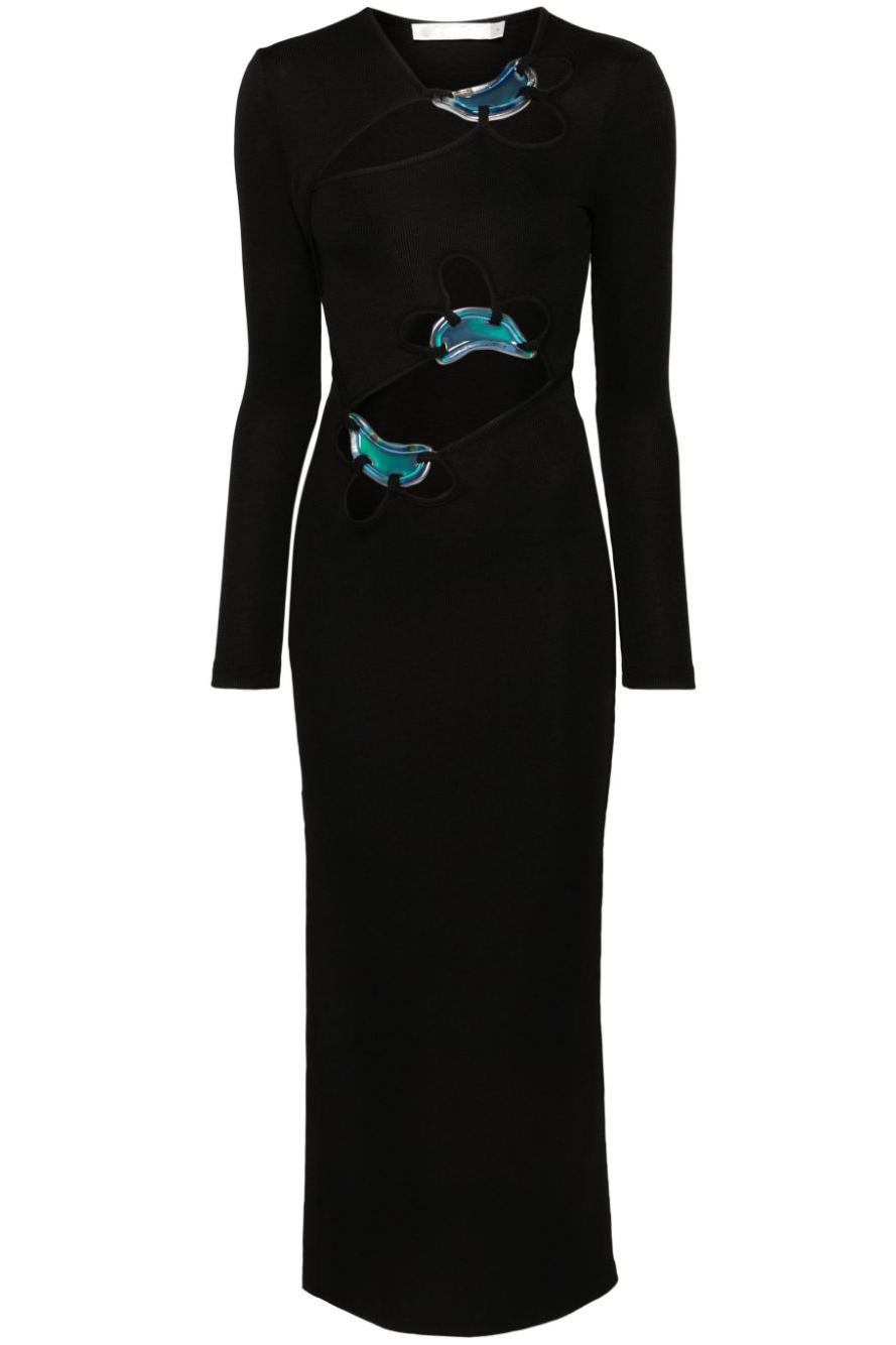 Jersey Cut-Out Metallic Embellished Midi Dress