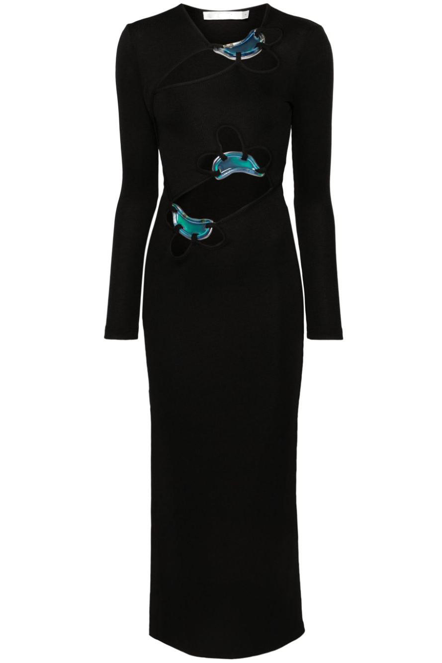 Jersey Cut-Out Metallic Embellished Midi Dress