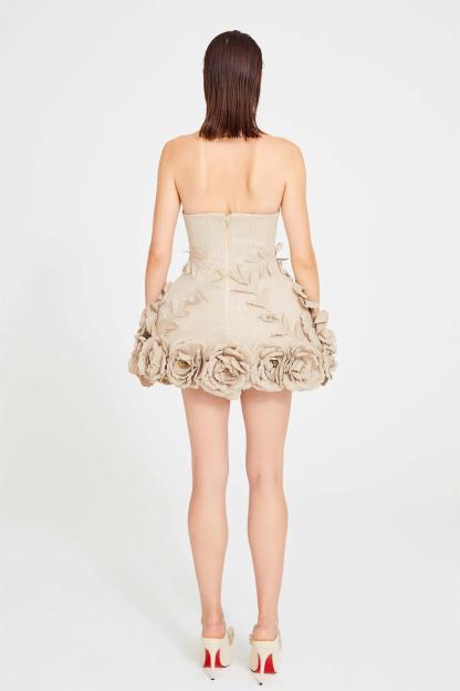 3D Flower Linen Strapless Corset Mini Dress