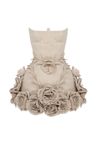 3D Flower Linen Strapless Corset Mini Dress