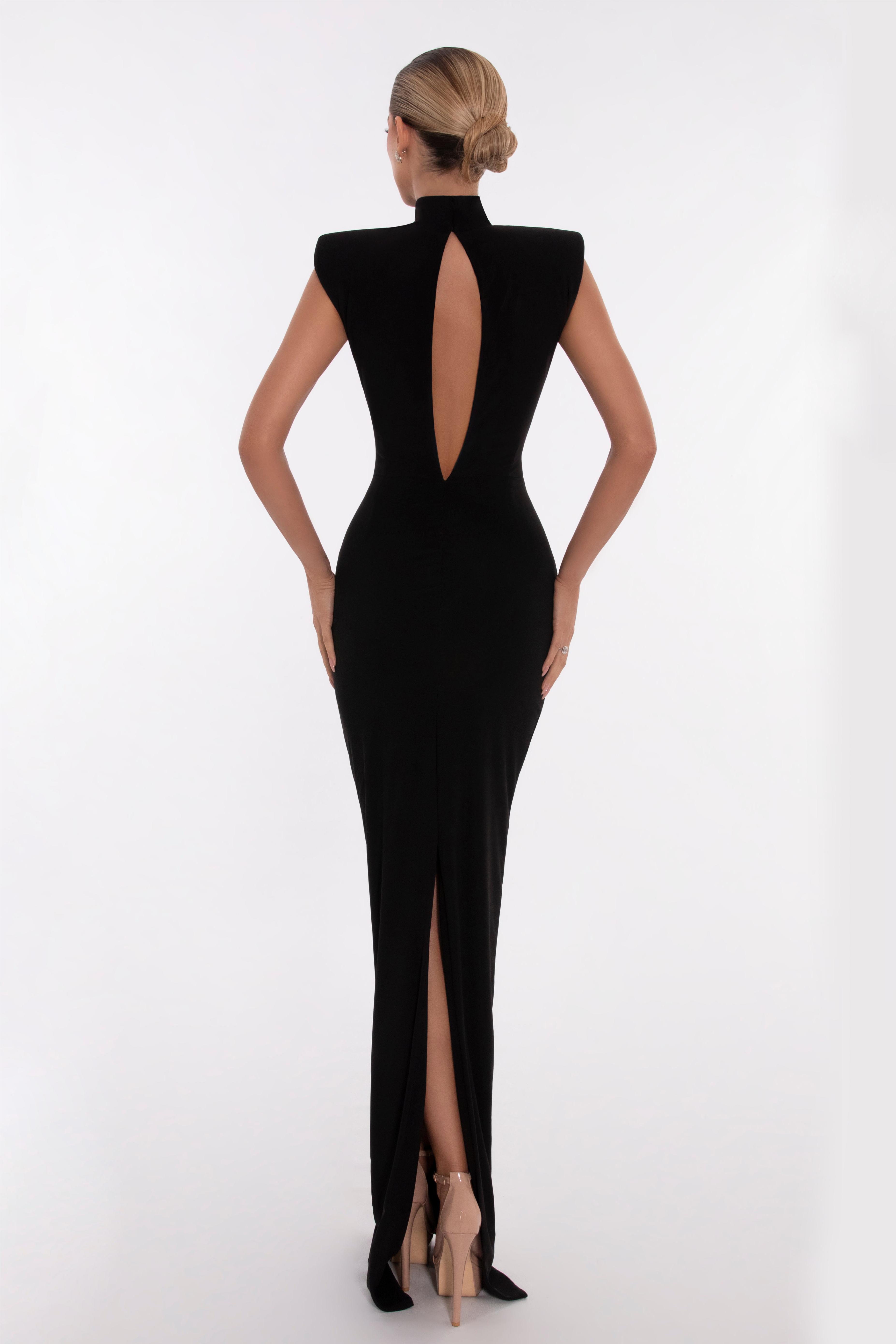 Rhinestone High Neck Sleeveless Midi Dress