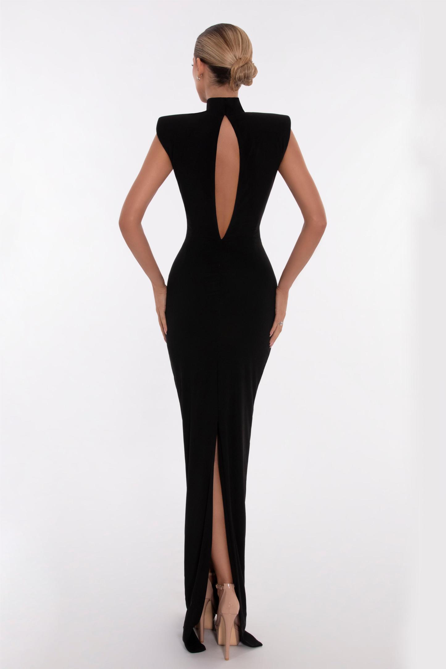 Rhinestone High Neck Sleeveless Midi Dress