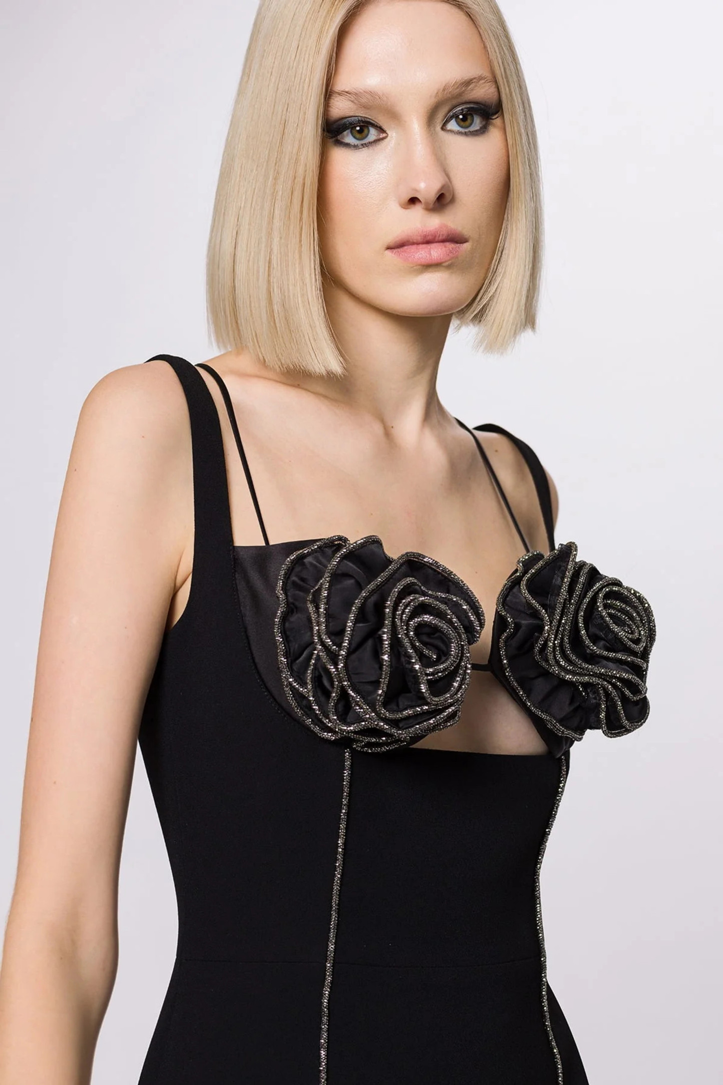 3D Flower Rhinestone Cut Out Midi Dress