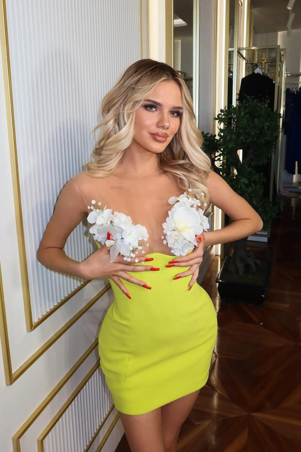 3D Flower Bandage Strapless Mini Dress