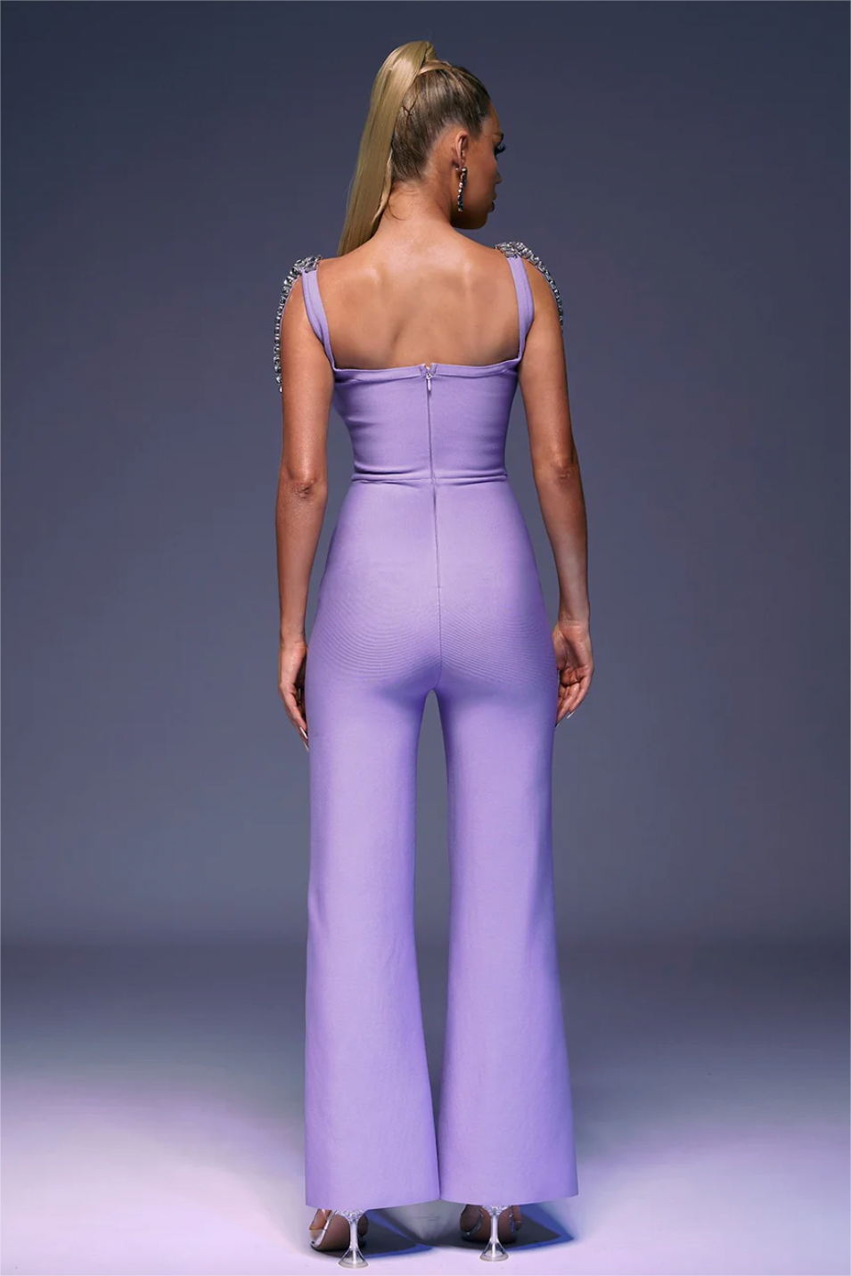 Rhinestone Sleeveless Square Collar High Waist JumpSuit