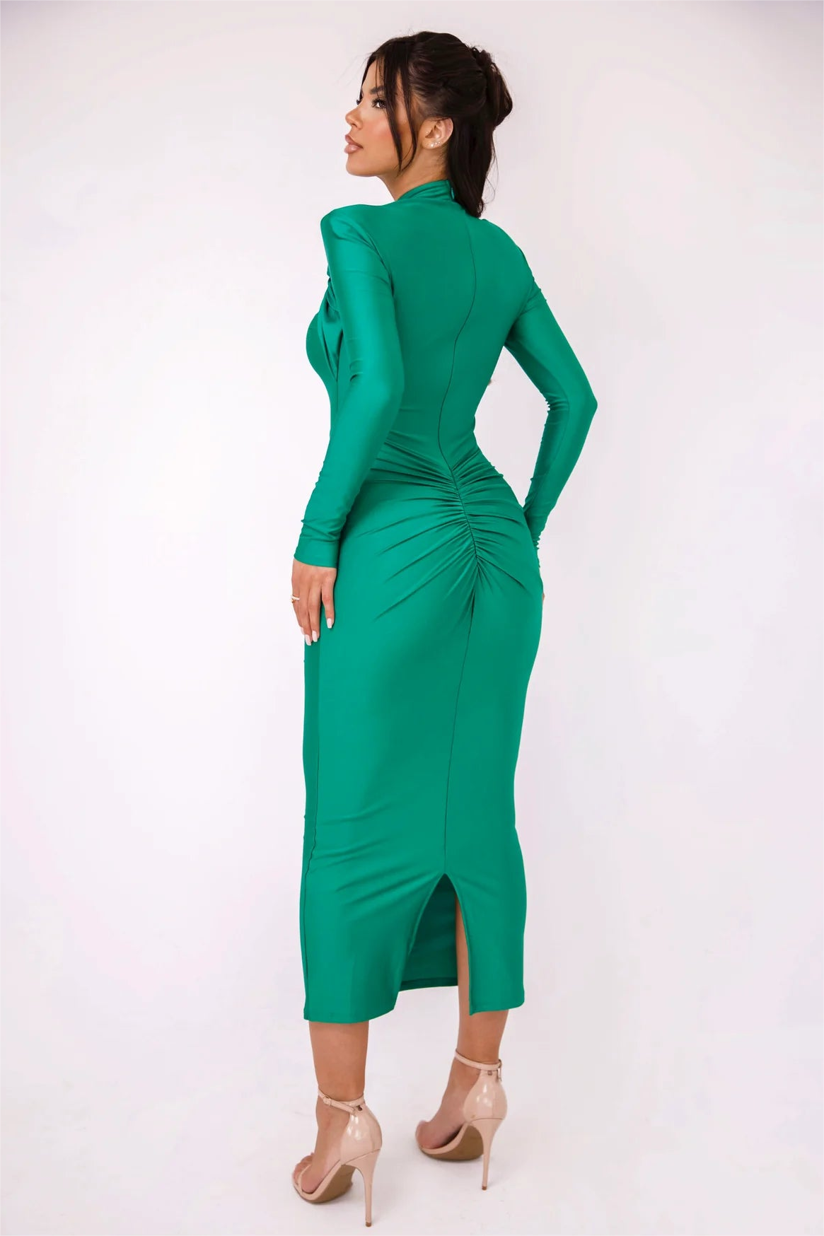Jersey Cut Out Long Sleeve Ruched Midi Dress