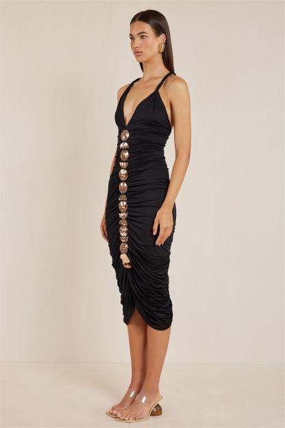 Halter Neck Metal Flake Decoration Ruched Mini Dress