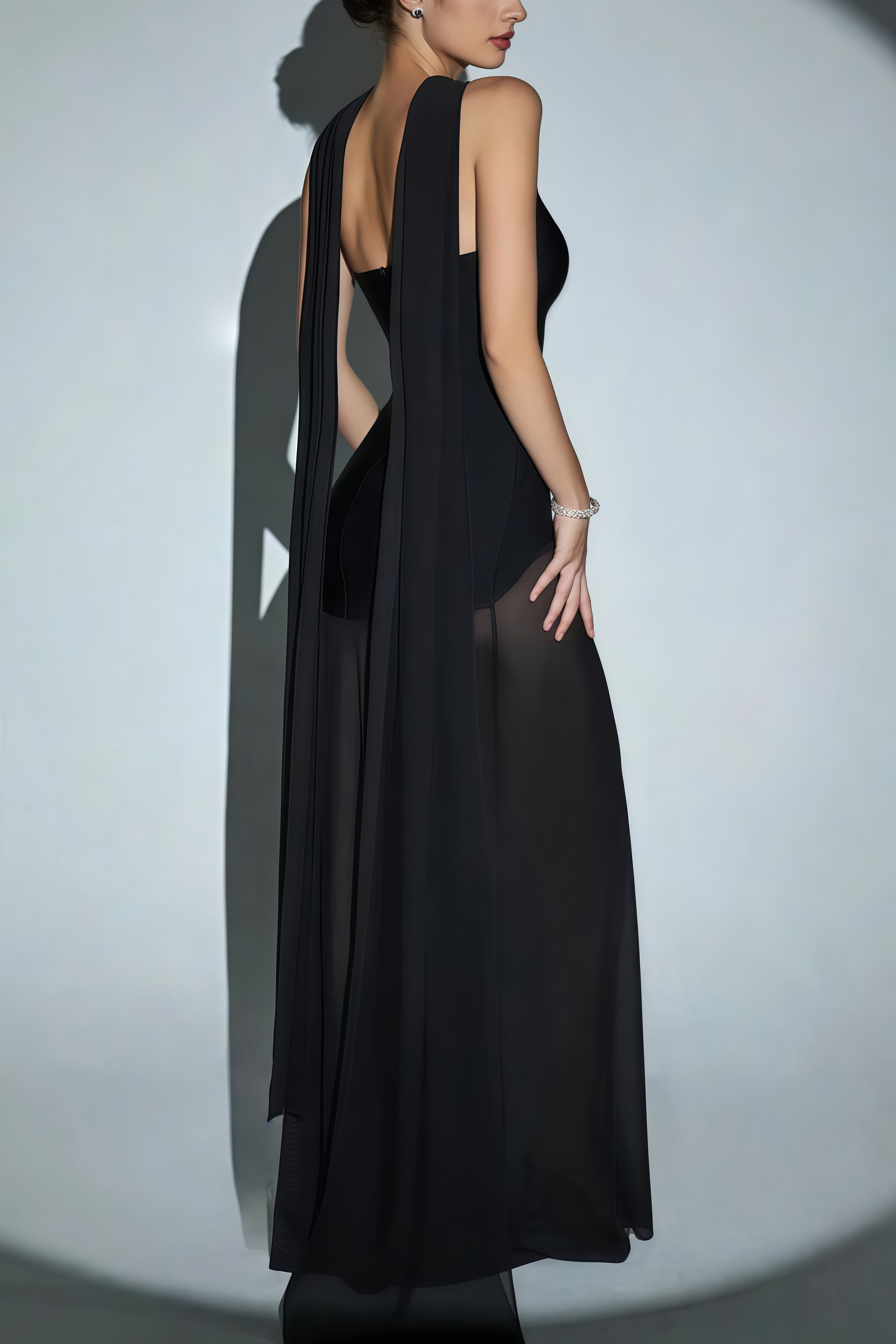 Mesh Splicing Off Shoulder Asymmetric Maxi Dress