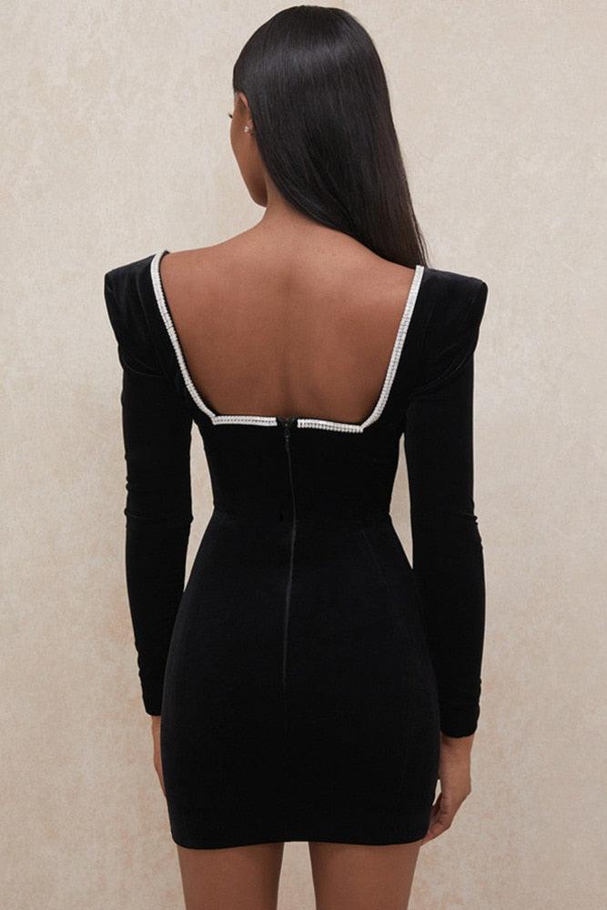 Velvet Rhinestone Long Sleeve Mini Dress