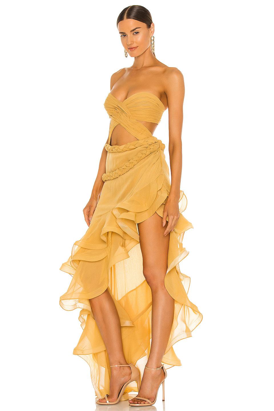 Chiffon Pleat Strapless Cut Out Maxi Dress