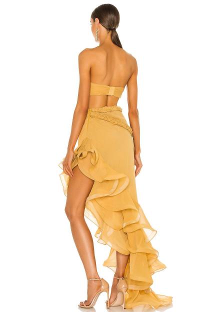 Chiffon Pleat Strapless Cut Out Maxi Dress