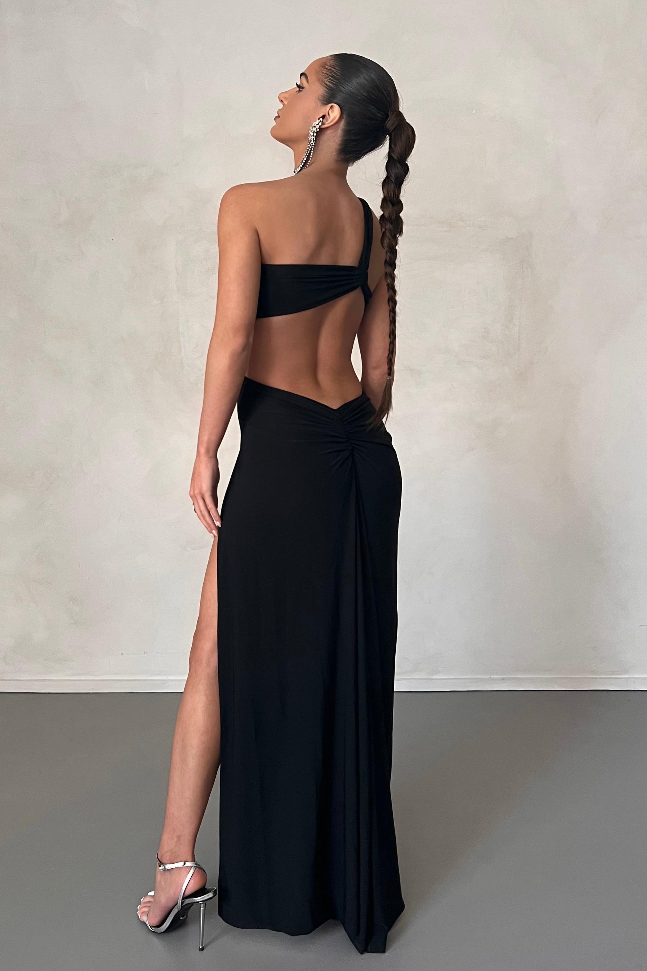 Asymmetrical Shirring Cut Out Midi Dress