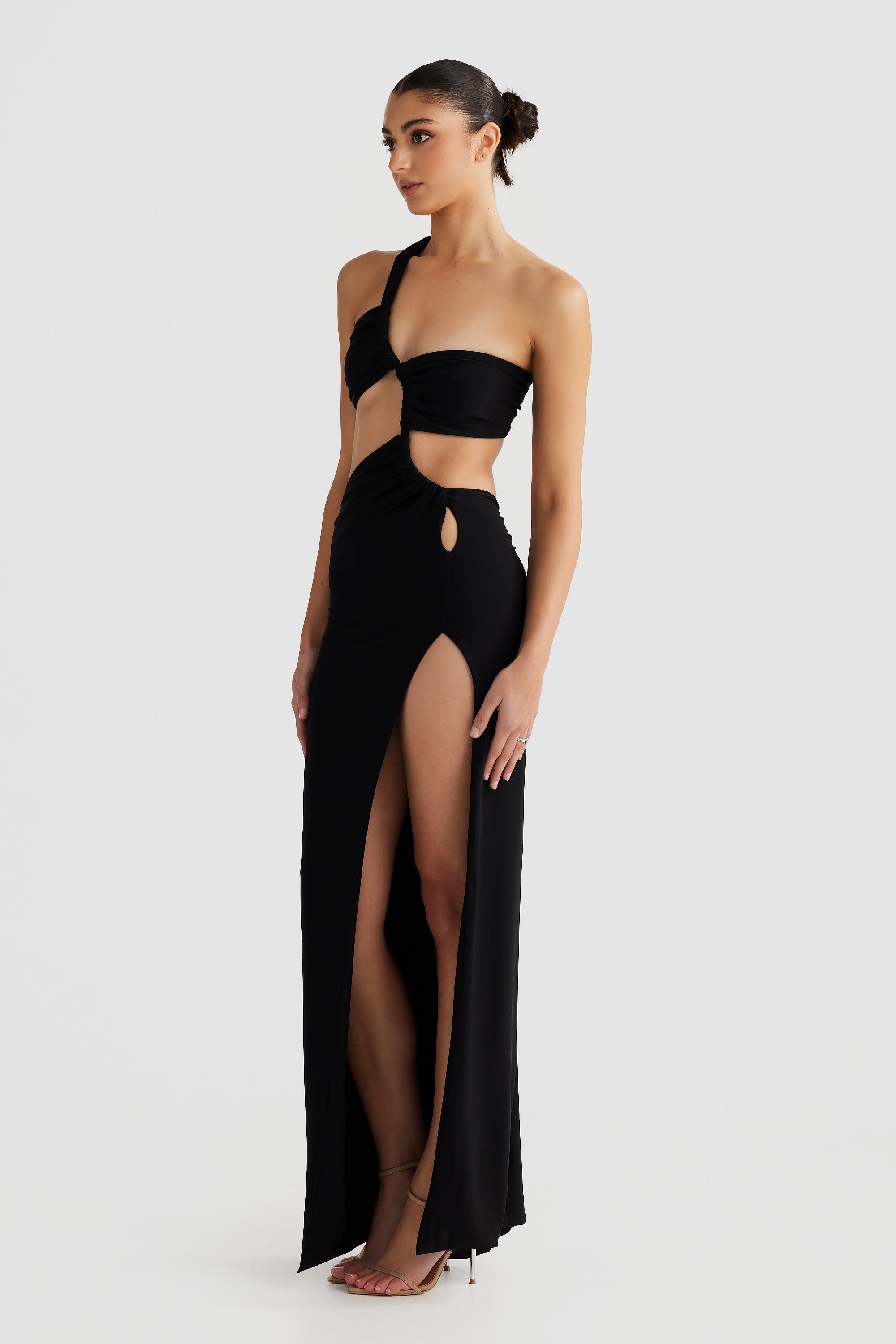 Asymmetrical Shirring Cut Out Midi Dress