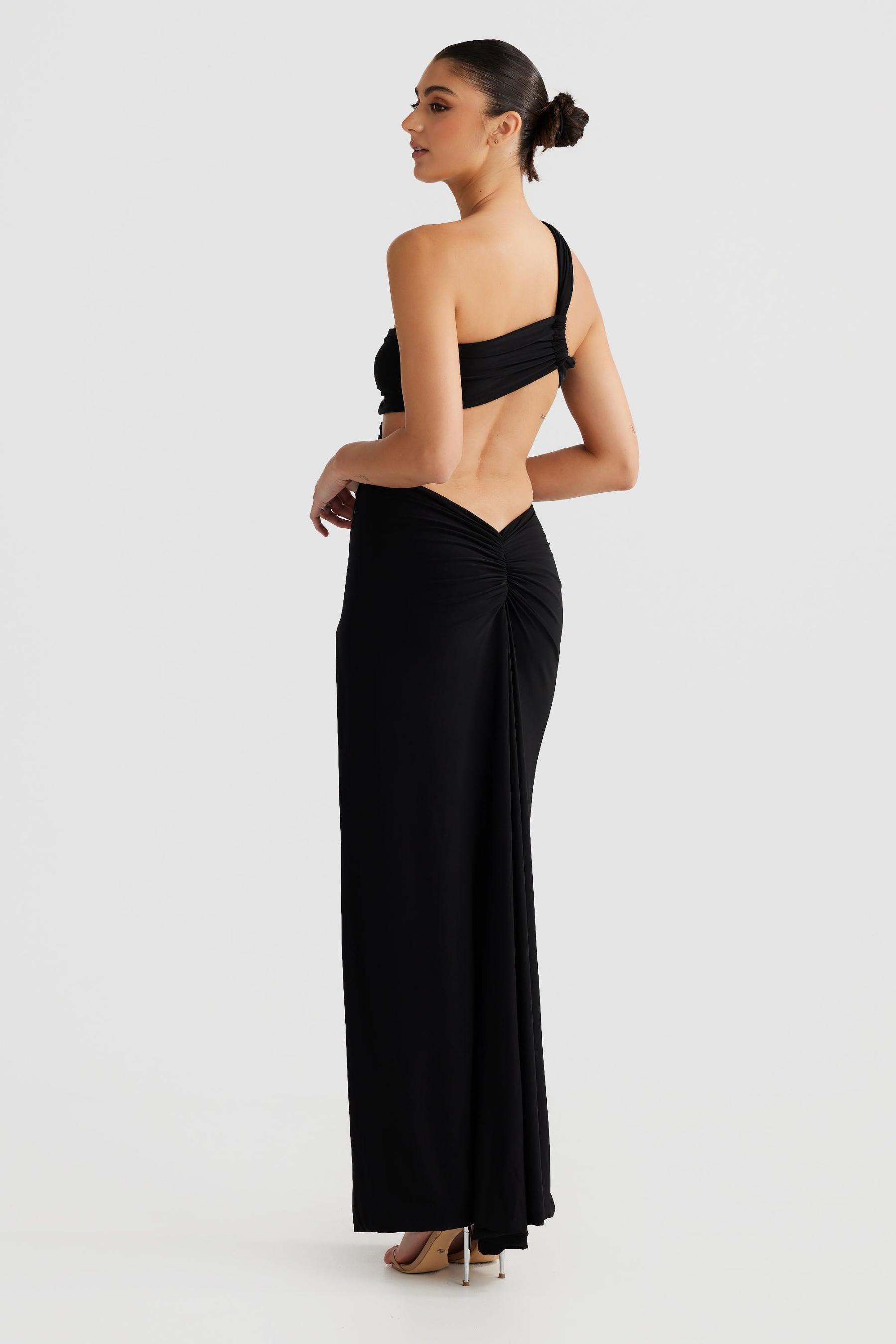 Asymmetrical Shirring Cut Out Midi Dress