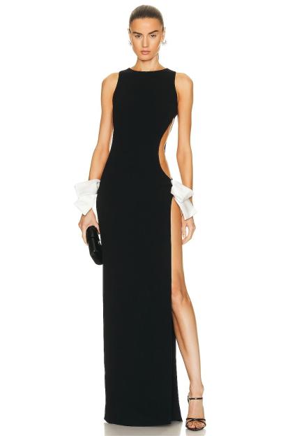 Sleeveless Cut Out Bow Split Maxi Dress