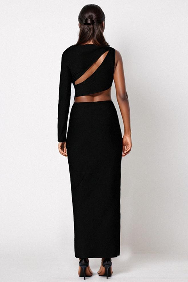 Rhinestone Starfish Cut Out One Long Sleeve Maxi Dress