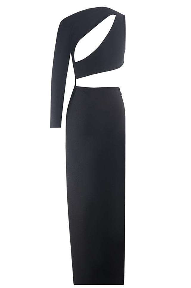 Rhinestone Starfish Cut Out One Long Sleeve Maxi Dress