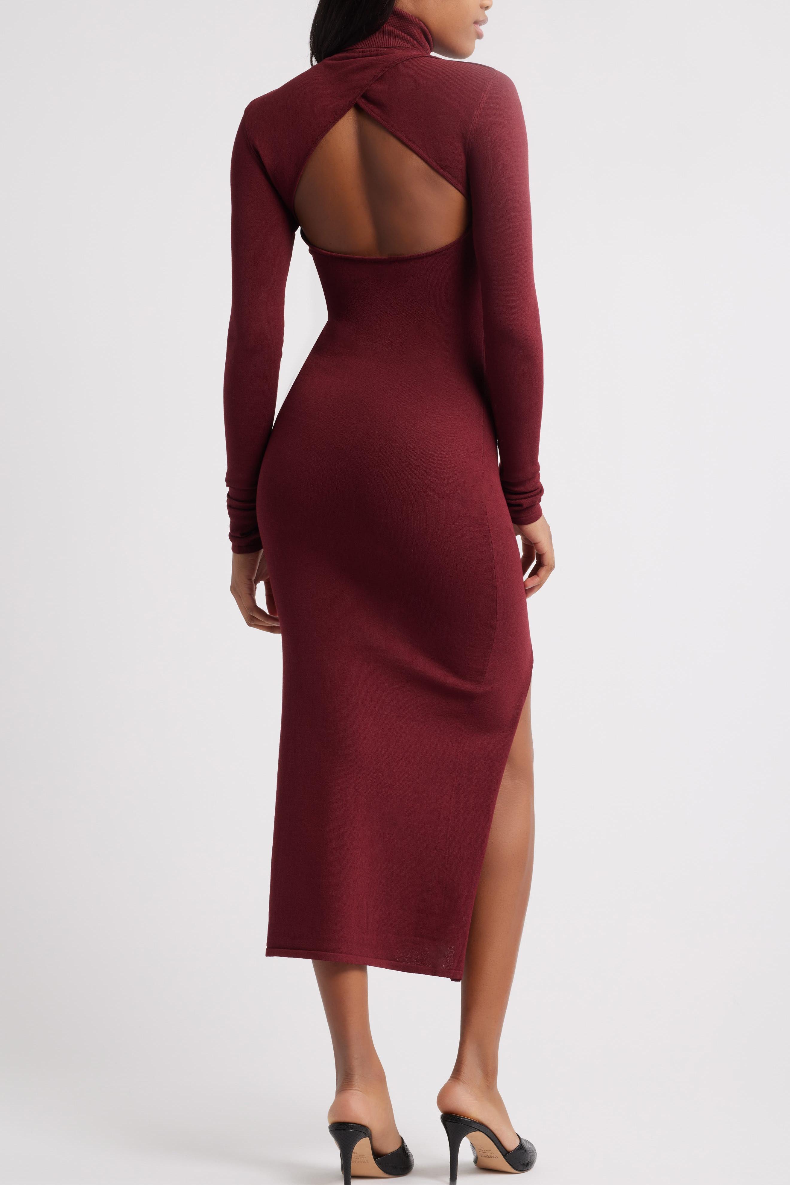 Long Sleeve Cut Out Backless Midi Dress