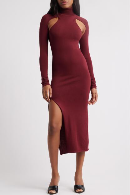 Long Sleeve Cut Out Backless Midi Dress