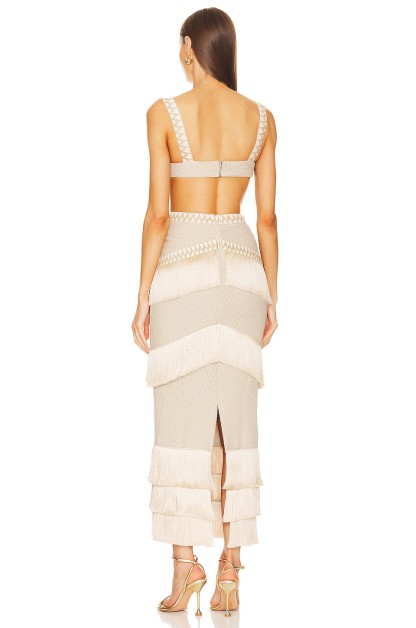 Tassel Cut Out Sleeveless Midi Dress