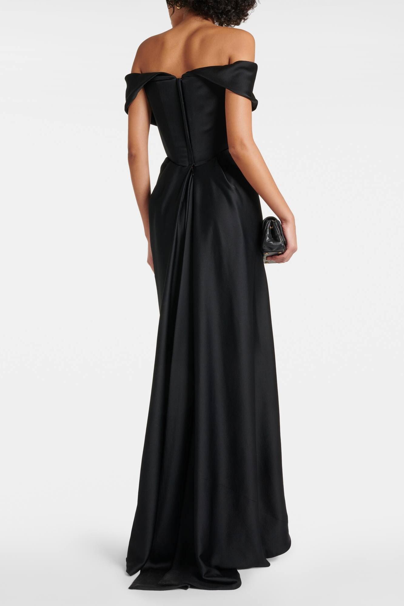 Satin Off-Shoulder Solid Maxi Dress
