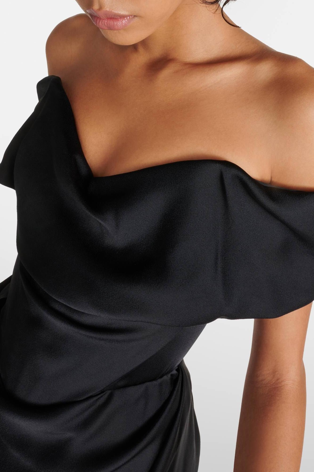 Satin Off-Shoulder Solid Maxi Dress