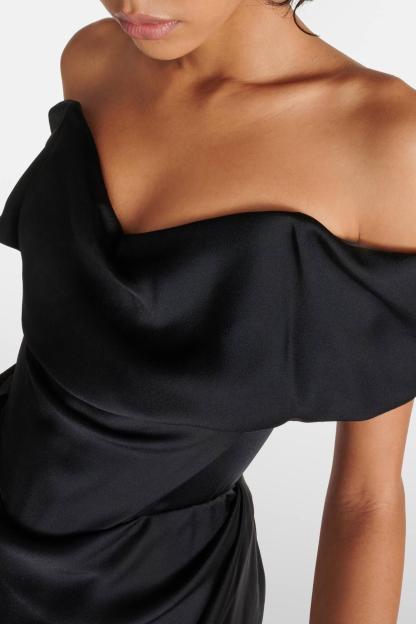 Satin Off-Shoulder Solid Maxi Dress