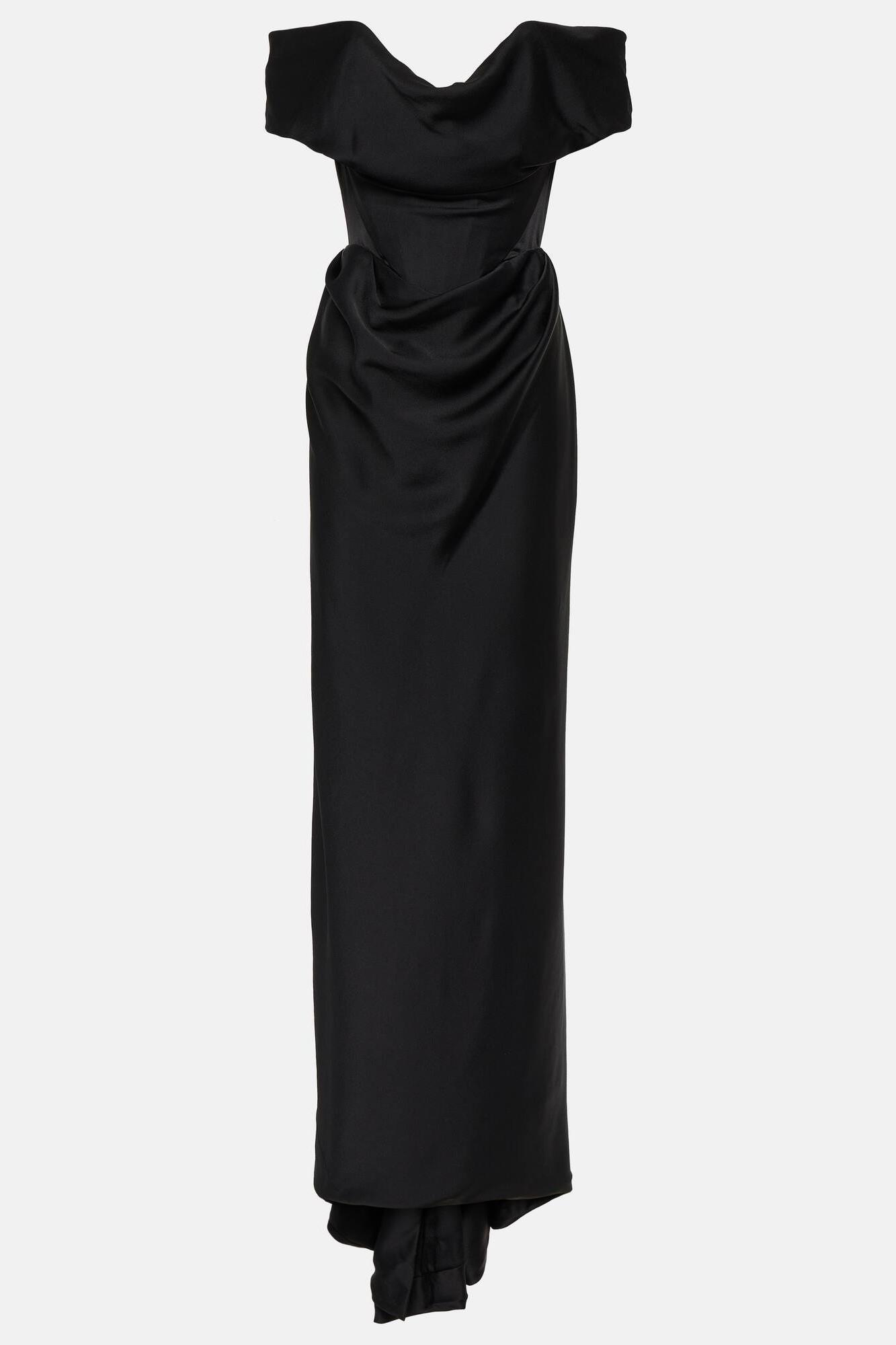 Satin Off-Shoulder Solid Maxi Dress