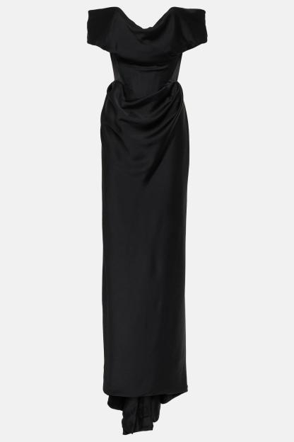 Satin Off-Shoulder Solid Maxi Dress