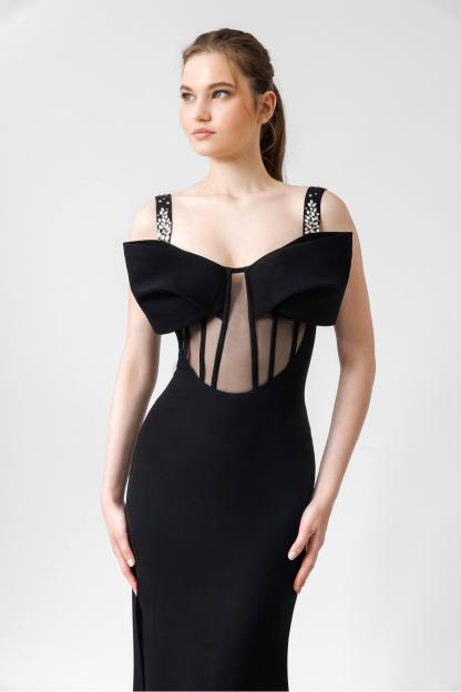 Rhinestone Bow Sleeveless Split Midi Dress