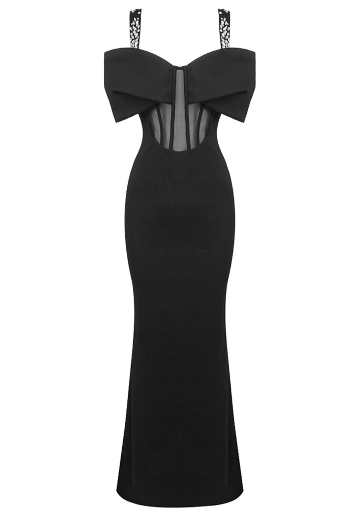 Rhinestone Bow Sleeveless Split Midi Dress