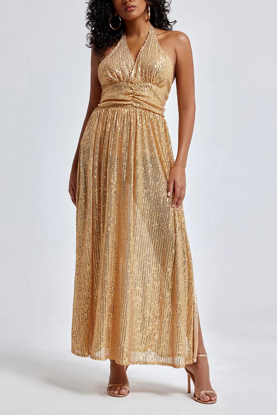 Sequin Sleeveless V-Neck Midi Dress