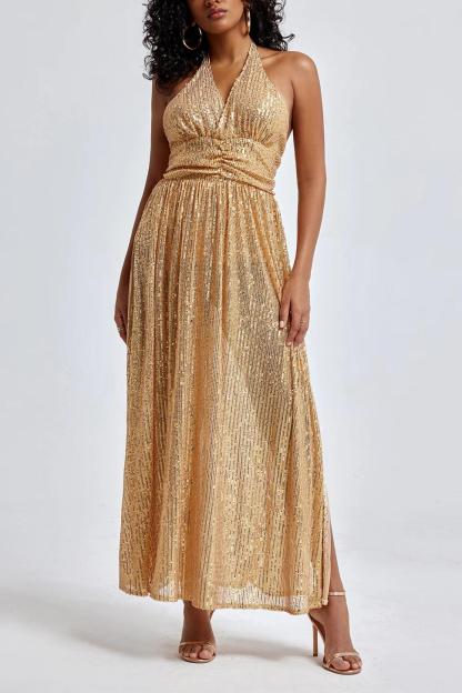 Sequin Sleeveless V-Neck Midi Dress