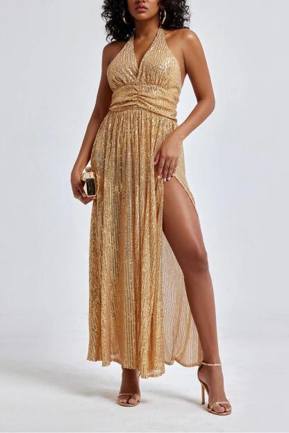 Sequin Sleeveless V-Neck Midi Dress