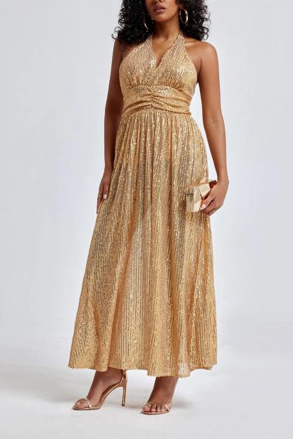 Sequin Sleeveless V-Neck Midi Dress