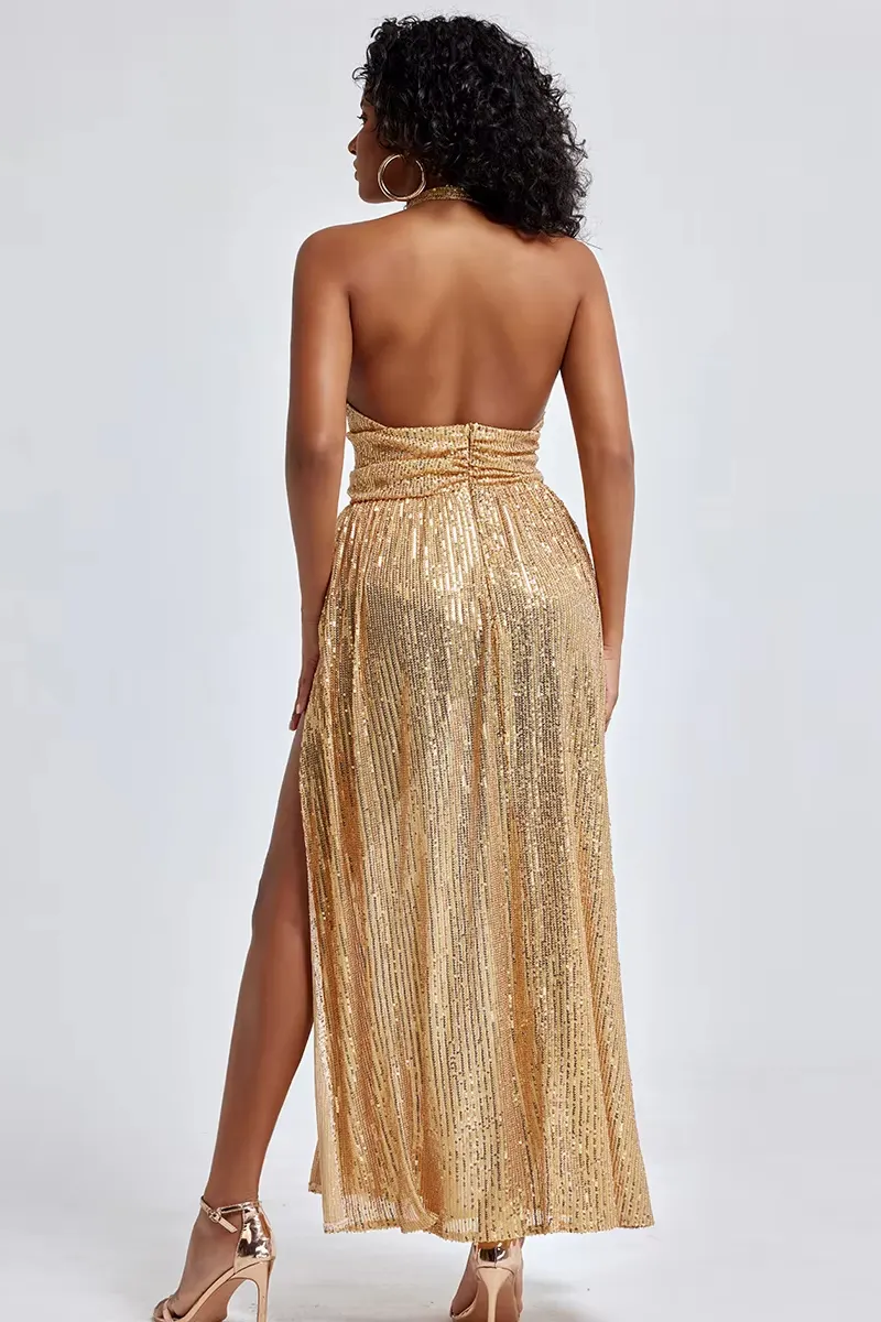 Sequin Sleeveless V-Neck Midi Dress