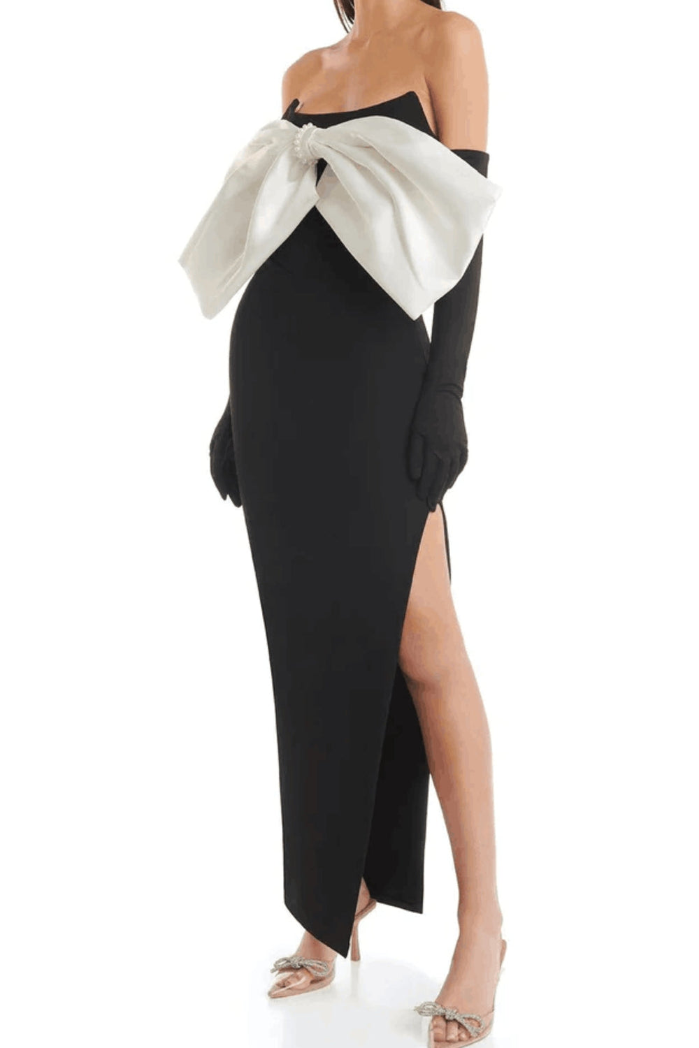 Bow Off-Shoulder Sleeveless Midi Dress