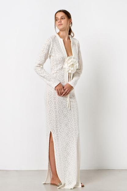 Long Sleeve Lace 3D Flower Maxi Dress