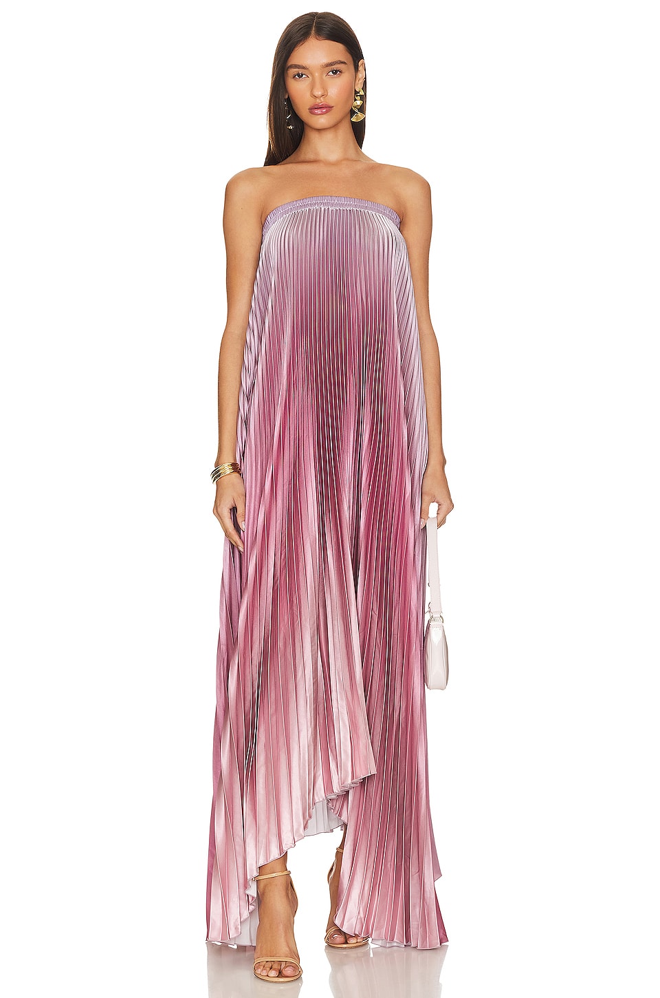 Gradient Color Off Shoulder Pleat Maxi Dress