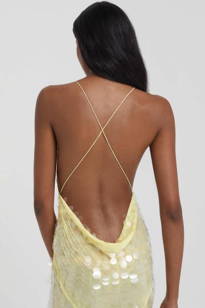 Sequin V-Neck Mesh Sleeveless Maxi Dress