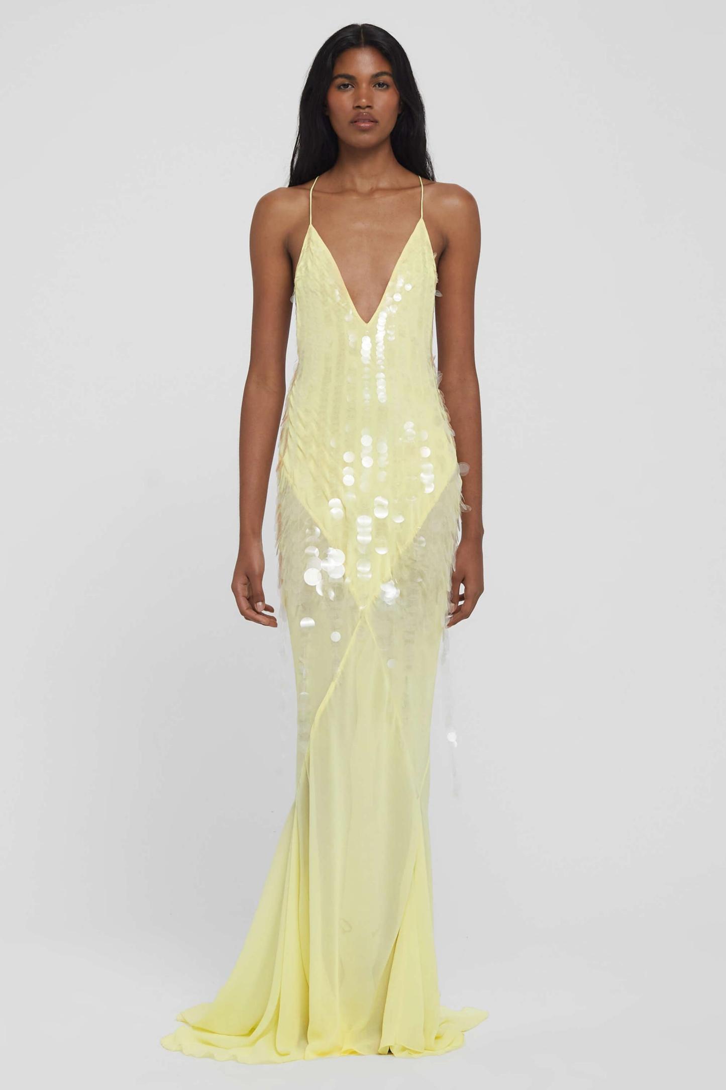 Sequin V-Neck Mesh Sleeveless Maxi Dress