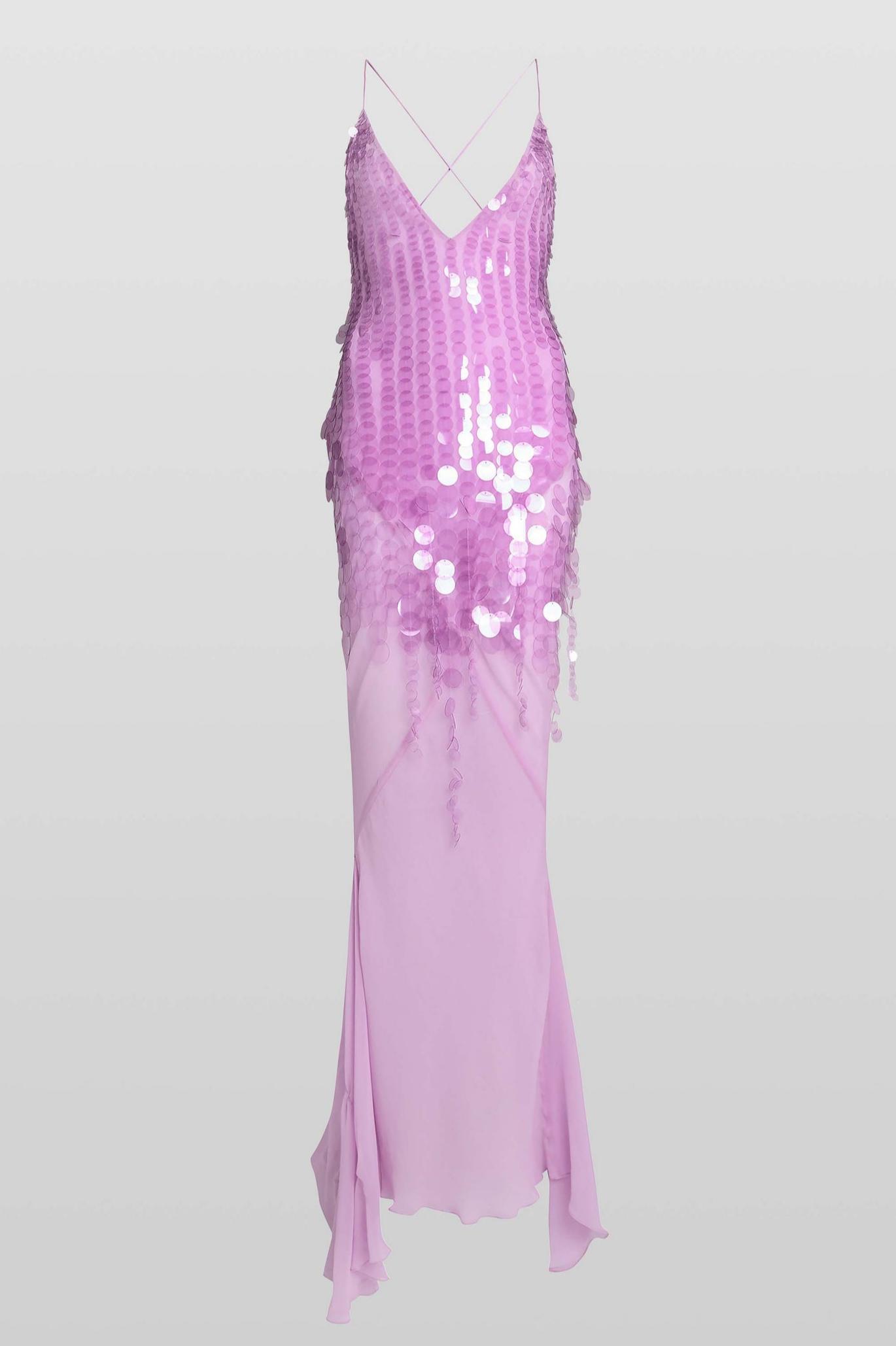 Sequin V-Neck Mesh Sleeveless Maxi Dress