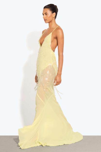 Sequin V-Neck Mesh Sleeveless Maxi Dress