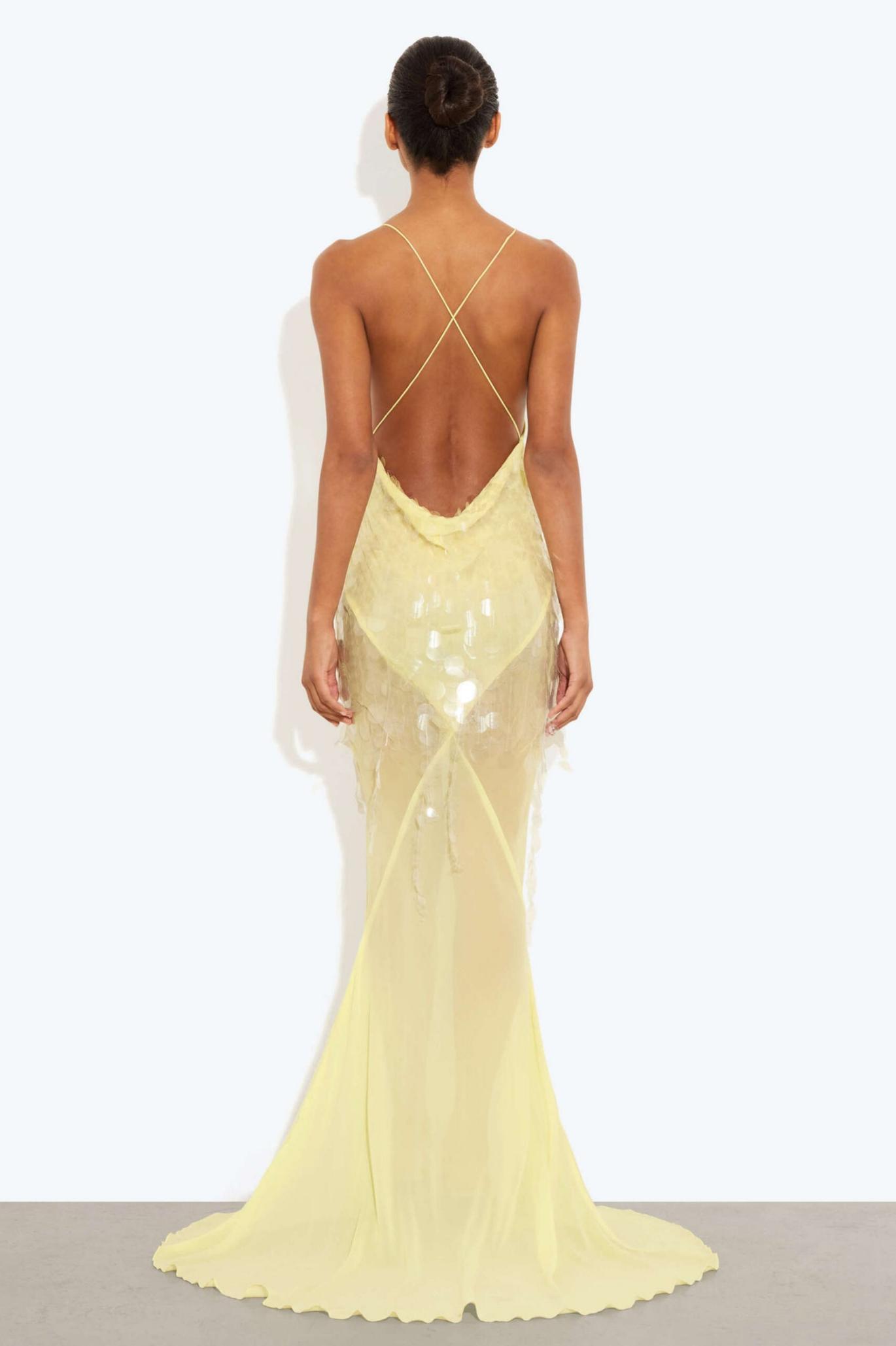 Sequin V-Neck Mesh Sleeveless Maxi Dress