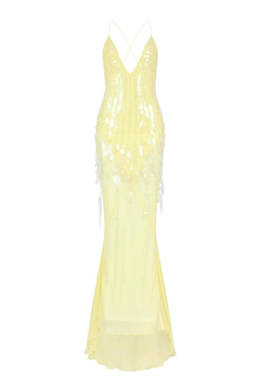 Sequin V-Neck Mesh Sleeveless Maxi Dress