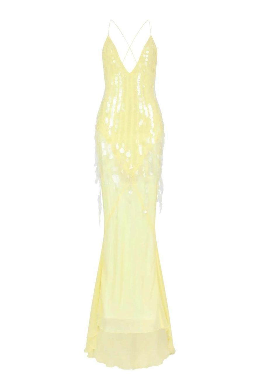 Sequin V-Neck Mesh Sleeveless Maxi Dress